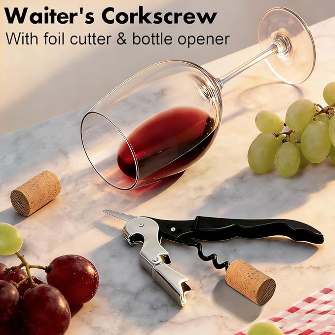3PCS Can Opener Manual & Bottle Opener & Wine Opener, Smooth Edge Can Openers with Strong Magnet, Heavy Duty Stainless Steel Abrelatas Handheld Waiter Corkscrew - Premium Kitchen Supplies (Black) - Image 4
