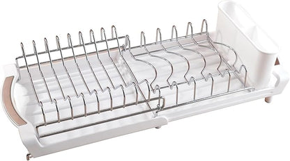 Dish Drying Rack Compact Expandable - A Space-Saving, Stainless Steel, Rust-Resistant Dish Drainer for Kitchen and Apartment Countertops/Sink Cabinets, Extendable from 11.42 to 19.9 inches (White) by PINCHENG