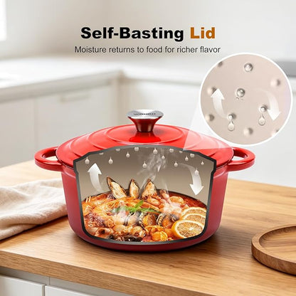 Enameled Cast Iron Dutch Oven - 5.5QT Pot with Lid,Oven Safe to 500°F,Heavy-Duty Cookware for Sourdough Bread Baking,Braising,Stews,Roasting Red - Image 4