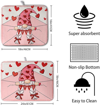 Valentine's Day Love Letter Dish Drying Mat for Kitchen Counter, Love Letter Gnome Absorbent Dish Pad Large Dish Drainer Mats for Countertop 18x24 Inch - Image 2