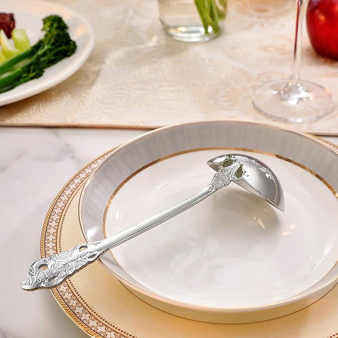 KEAWELL Premium 7.5 inch Luxury Gravy Ladle, 18/10 Stainless Steel, Small Gravy Spoon for Home. Solid and Sturdy, Dishwasher Safe. (1, Gold Accent)