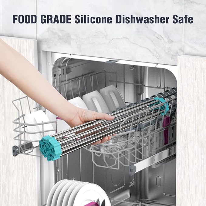 Tomorotec 21" x 15.5" Roll Up Dish Drying Rack Over Sink Drying Rack Sink Cover Kitchen Sink Accessories Gadget Multipurpose Organizer Foldable Stainless Steel Drainer - Image 7