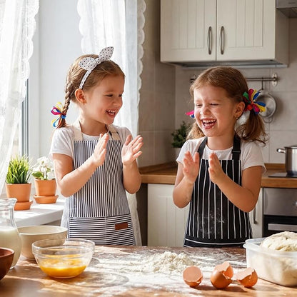 2 Pack Stripes Kids Apron, Kids Cooking Aprons with 2 Pockets, Cute Aprons for Cooking for Boys and Girls