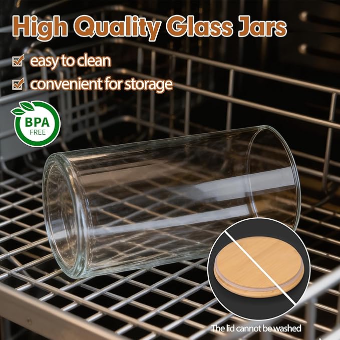 Moretoes 2 Pack 3.6qt Round Glass Storage Containers with Bamboo Press Lids, Extra Large Airtight Pantry Storage Jars for Flour, Sugar, Bulk Dry Goods