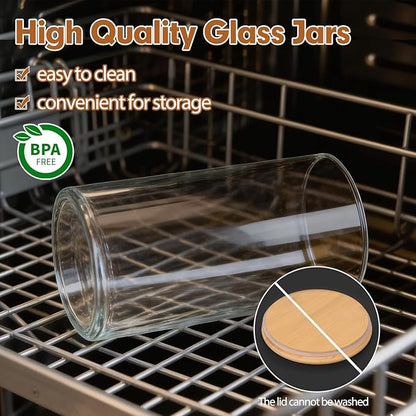 Moretoes 2 Pack 3.6qt Round Glass Storage Containers with Bamboo Press Lids, Extra Large Airtight Pantry Storage Jars for Flour, Sugar, Bulk Dry Goods
