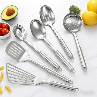 Stainless Steel Kitchen Utensils Set - 12pcs Cooking Utensils Set with Holder, Heat Resistant Kitchen Tool Set for Cooking with Turners, Potato Masher, Spatula, Spoons, Tongs, Whisk - Image 6