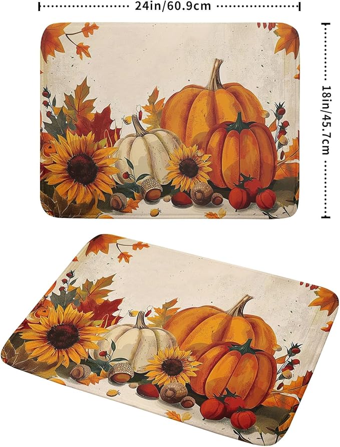 Happy Thanksgiving Day Harvest Dish Drying Mat for Kitchen Counter,Sunflower Maple Leaves Pumpkin Drying Mat 18 x 24 Inch with Absorbent Reversible Microfiber Dish Drying Pad for Coffee Bar - Image 2