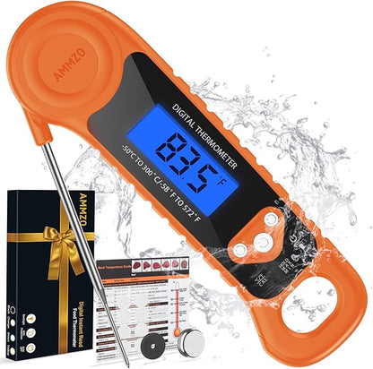 AMMZO Digital Meat Thermometer for Grilling, Candy Thermometer Instant Read Food Thermometer Waterproof with Backlight for Cooking, Deep Fry, BBQ, Grill, Smoker and Roast (Orange) by AMMZO