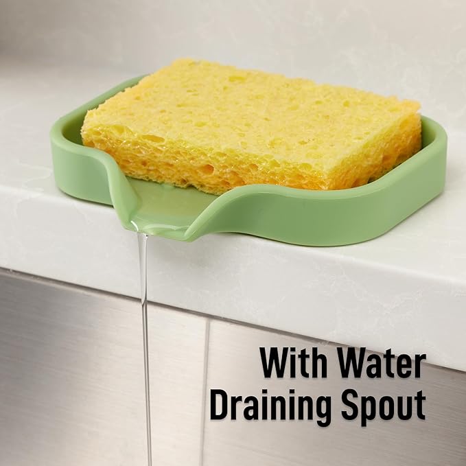 Zulay Kitchen Small Silicone Sponge Holder (4.9x3.3”) – Space-Saving Sink Organizer Tray for Sponge, Soap, Brush & More – Compact Non-Slip Dish for Kitchen & Bathroom (Jade Green) - Image 8