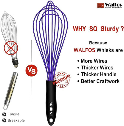 Walfos Whisk,7+9+11in Silicone Whisks for Cooking Non Scatch,Kitchen Whisk,BPA Free and Heat Resistant 480°F,Wisk Perfect for Frothing,Blending,Beating.Dishwasher Safe 3pcs Dark Purple - Image 7