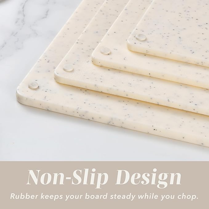 COOK WITH COLOR Non-Slip Cutting Board Set – Kitchen Essentials with Easy Grip Handle for Meat, Veggies, and Fruits, 4 Cutting Boards, White - Image 3