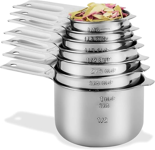 Measuring Cups Set, Stainless Steel Measuring Cup Set 7, 18/8 Stainless Steel Measuring Cups for Kitchen, Metal Meausing Cups for Baking, Dry Nesting Measuring Tools-3/4, 2/3 Measure Cup