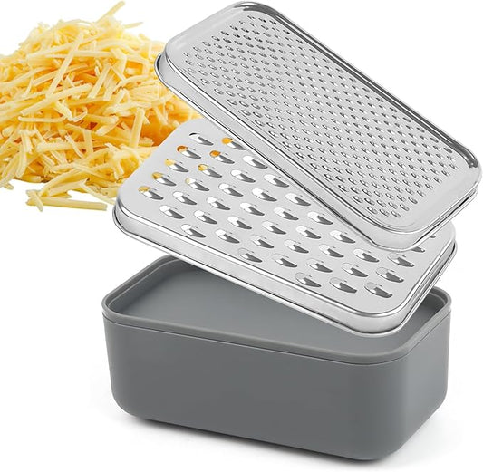 Cheese Grater Citrus Lemon Zester with Food Storage Container & Lid - Perfect For Hard Parmesan Or Soft Cheddar Cheeses, Ginger, Vegetables, Butter, Chocolate & Nutmeg, Gray