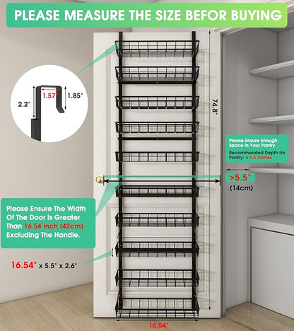 Mefirt 10-Tier Over The Door Pantry Organizer, Pantry Organization and Storage, Black Metal Hanging Adjustable Basket, Wall Spice Rack Seasoning Shelves, Home & Kitchen Essentials - Image 2