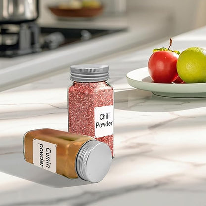 ZUFECY 4oz Glass Spice Bottles with Shaker Lids, Restaurant & Home Kitchen Storage | Square Air-Tight Containers for Spices, Salt, Pepper (Set of 6, 120ml)​ - Image 3