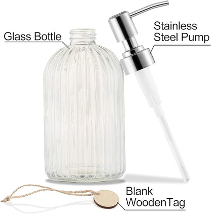 MOCLIF 16 OZ Soap Dispenser，Tempered Glass Clear Vertical Stripe with 304 Rust Proof Stainless Steel Pump Refillable Liquid Hand Soap Dispenser，for Bathroom, Kitchen, Dish Soap，Lotion (Clear) - Image 3