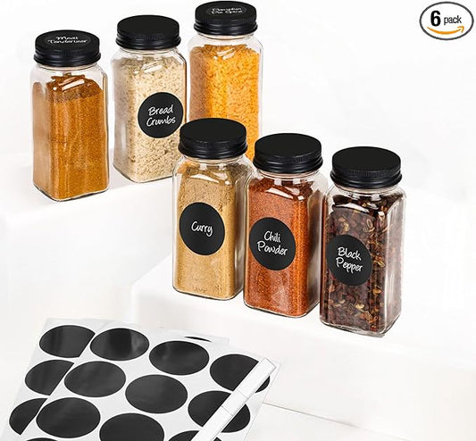 6Pcs Spice Jars with Label, 4oz Empty Square Seasoning Containers, Spice Jars with Shaker Lids, Small Spice Bottles for Salt, Herbs, Sugar, Pepper, Seasoning Jars for Spice Rack, Cabinet, or Drawer by DIDITIME