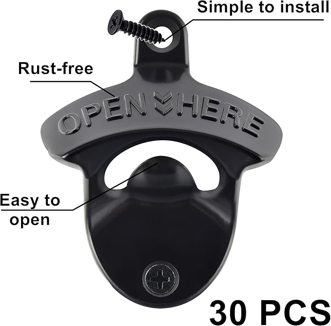 30 Packs Black Bottle Top Opener Wall Mounted Beer Cap Opener Stainless Bulk for DIY Wooden Crafts - Image 2