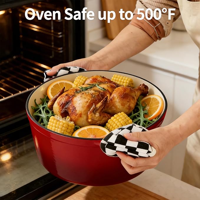 Enameled Cast Iron Dutch Oven with Lid -6.5 QT, incl. Sourdough Bread-Baking Supplies like Banneton Proofing Basket, Heavy Duty Cookware Bread-Oven for Baking, Stews, and Roasting, Cherry Red - Image 5