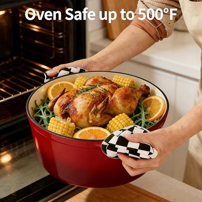 Enameled Cast Iron Dutch Oven with Lid -6.5 QT, incl. Sourdough Bread-Baking Supplies like Banneton Proofing Basket, Heavy Duty Cookware Bread-Oven for Baking, Stews, and Roasting, Cherry Red - Image 5