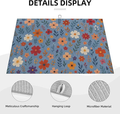 Blue Wildflowers Dish Drying Mats for Kitchen Counter, Large 18"x24" Dish Mats for Drying Dishes, Microfiber Absorbent Dish Drying Pad Rack Mat Kitchen Decor Reusable Washable