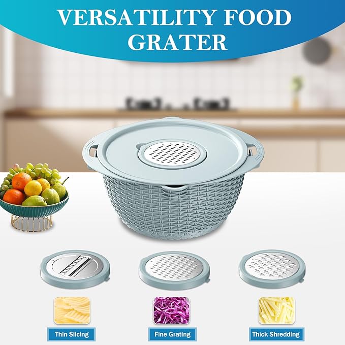 4 in 1 Colander with Mixing Bowl Set, Colander for Kitchen, Strainers and Colanders, Pasta Strainer, Fruit Cleaner, Veggie Wash, Aesthetic Kitchen Essentials - Blue - Image 5