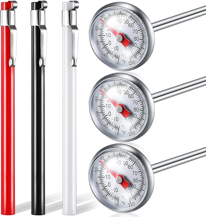 Xuhal 3 Pcs Stainless Steel Kitchen Thermometer with 5 Inch Long Stem 1 Inch Dial Thermometer Milk Frothing Food for Oven Probe Meat Grill BBQ Cooking Chocolate Water (Red,Black,White) by Xuhal