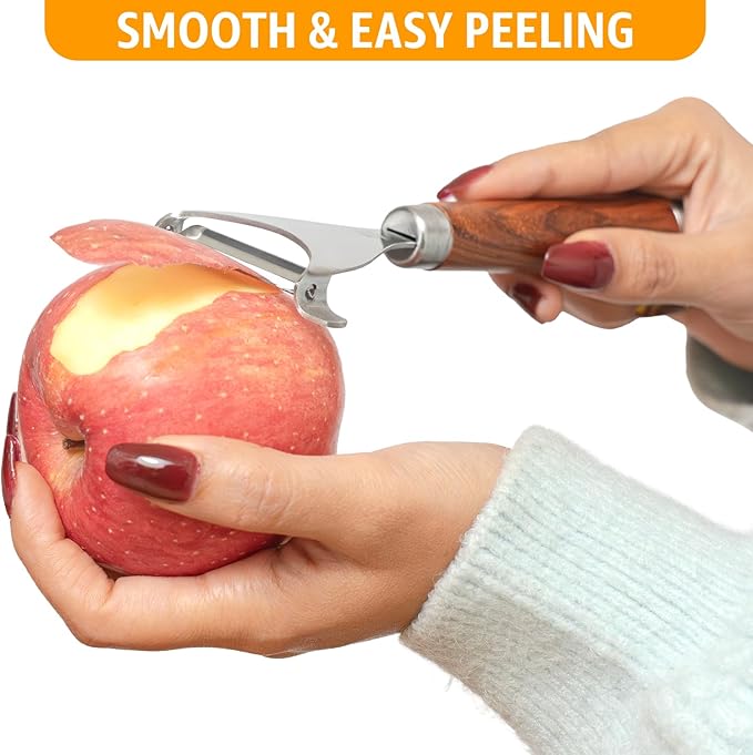 Potato Peeler Wooden Handle, Y Peeler Multifunctional Vegetable Peeler, Rosewood & Stainless Steel, Ultra Sharp Swivel Blade, Fruit & Veggie Peeler, Eye Remover