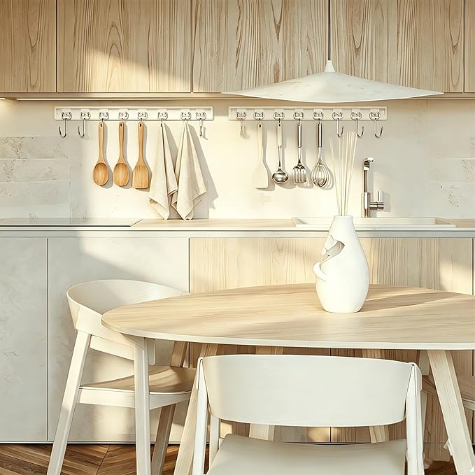 Cociat 2PCS Utensil Racks with 8 Hooks 17 Inch White Kitchen Utensil Holders Hanging Utensil Rack Multifunctional (17 inch White) - Image 5