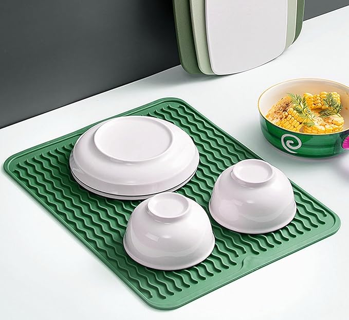 Silicone Dish Drying Mat for Multiple Usage, Easy clean, Eco-friendly, Heat-resistant Dish Drainer Mat for Kitchen Counter,Sink,Refrigerator or Drawer liner (12" x 12", Dark Green) - Image 4