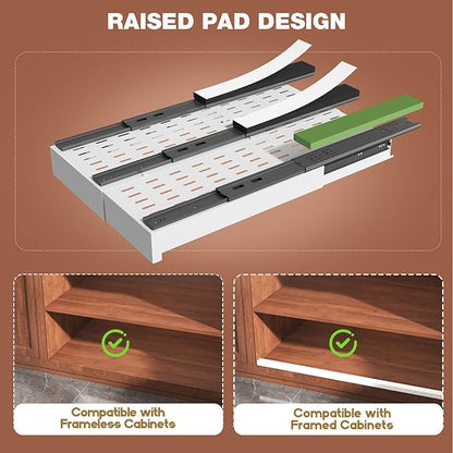 Seinloes 2 Pack Pull Out Cabinet Organizer Expandable Width(11"-16") and Depth(17"-24"),Slide Out Drawers with Raising Pad for Framed Cabinets,No Drill Roll Out Shelves for Kitchen,Bathroom,White - Image 2
