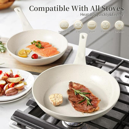 Innerwell Ceramic Non Stick Frying Pan - Non Stick Skillet Frying Pans, Safe&No Toxic Egg Omelette Frying Pan, Large Nonstick Cookware Chef's Pan, Induction Compatible, PFOA&PFAS Free(11inch, White) - Image 4