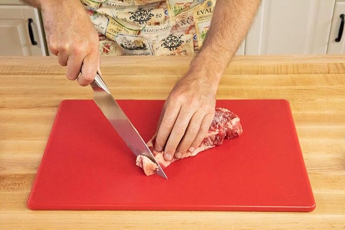 Commercial Grade 18 x 12 Red Cutting Board for Meat - Superior to HDPE Plastic - 0.5 Inch Thick Poly for Food Service, Dishwasher Safe - Image 4
