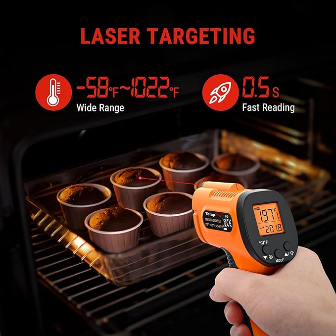 TempPro TP30 Infrared Thermometer Gun, Laser Thermometer for Cooking, Pizza Oven, Griddle, Engine, HVAC, Temperature Gun with Adjustable Emissivity & Max Measure -58°F ~1022°F (Previously ThermoPro) - Image 3