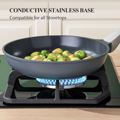 PRICUSIS Nonstick Ceramic Frying Pan with Lid, Non Toxic Skillet, Healthy Egg & Omelet & Chef's Skillet, PTFE PFOA & PFAS Free, Induction Compatible. (10Inch W/L) - Image 7