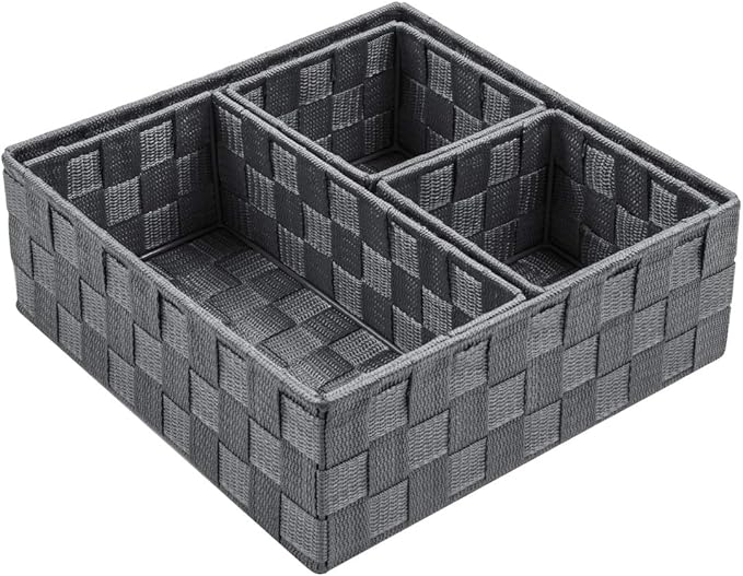 Posprica Woven Storage Baskets for Organizing, Small Baskets Cube Bin Container Tote Organizer Divider for Drawer, Closet, Shelf, Dresser, Set of 4(Dark Grey) by Posprica