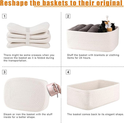OIAHOMY 4 Pack Storage Baskets for Organizing, Small Bins for Shelves, Cute Decorative Storage Bins, Organizer Baskets for Gifts Empty, 13.8''Lx9.8''Wx5.5''H, White