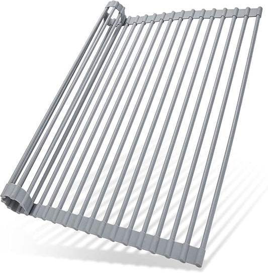 Ohuhu Over Sink Dish Drying Rack, Silicone Wrapped 17.6" W x 15.4" L Large Over The Sink Roll Up Dish Drainer - Foldable Sink Drying Rack Rolling Drain Mats Anti-Slip Multipurpose for Kitchen Counter by Ohuhu