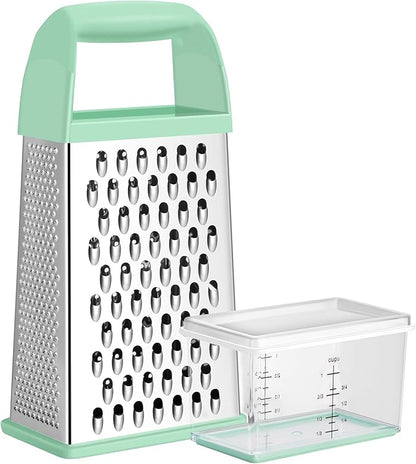 Urbanstrive Cheese Grater With Container, Professional Cheese Grater with Handle, Stainless Steel Graters for Kitchen Handheld, Box Grater with 4 Sides for Vegetables, Ginger, Potatoes (Mint Green) by Urbanstrive