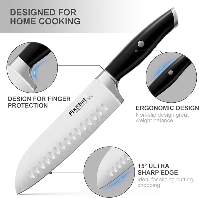 Fikshot Knife Set – German Stainless Steel, Ultra-Sharp, 14-Piece with Knife Block & Sharpener, Full Tang Black Handle, Rust-Resistant, Dishwasher-Safe for Kitchens, Gift for Chefs