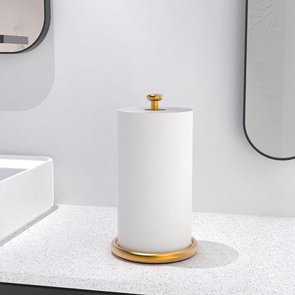 VEHHE Gold Paper Towel Holder Countertop with Weighted Base, One-Handed Tear Kitchen Towel Holder with Damping Function and EVA Non-Slip Pad for Bathroom - Image 8