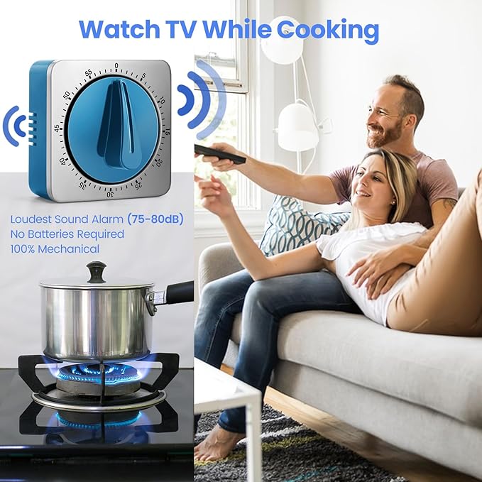 Kitchen Timers for Cooking, Chef Cooking Timer Clock with Loud Alarm,100% Mechanical Desk Timer - No Batteries Required -Magnetic Back, Exquisite Stainless Steel Body -Countdown Reminder Magnetic-Blue - Image 7