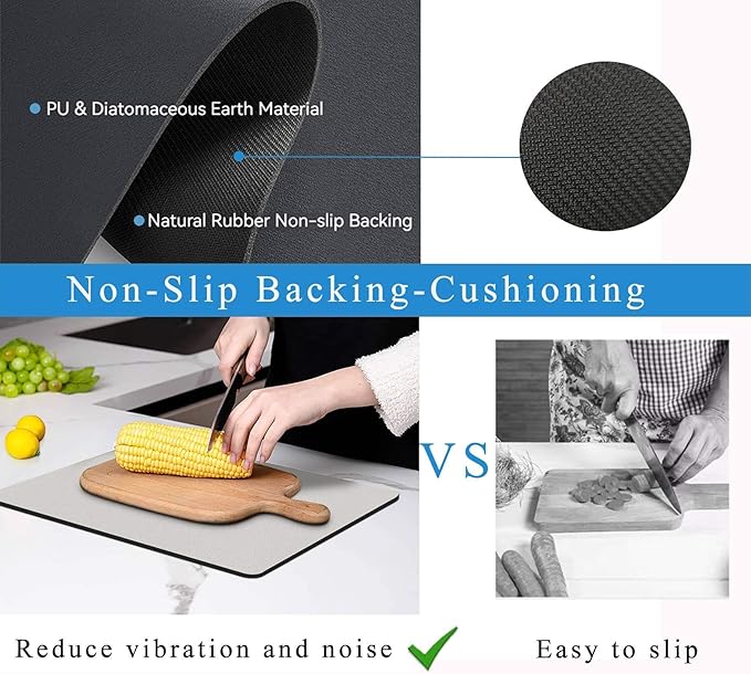 Dish Drying Mat for Kitchen Counter,Drying Mat for Dish Rack,Absorbent Hide Stain Rubber Mat,Coffee Mat, Kitchen Counter Mat (Light Gray, 12"x19") - Image 6