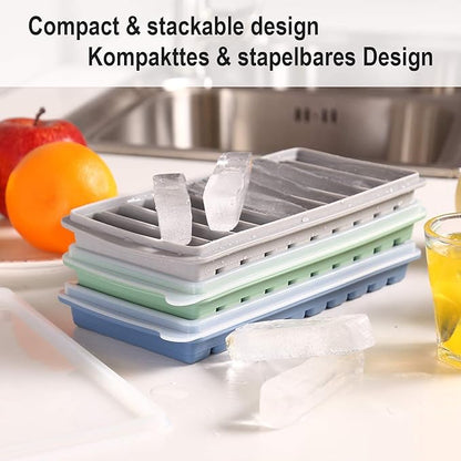 LessMo 2 PCS Ice Cube Tray, Long Ice Stick Tray Silicone with Lid, Rectangular Narrow Stick, Reusable, Flexible, Easy Release, for Small Mouth Sport Bottles, Juice Bottles, Cocktail Parties, Blue