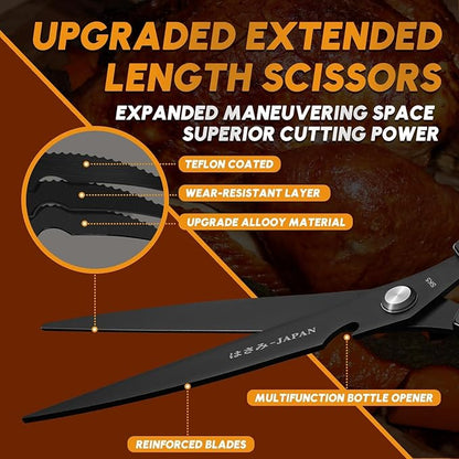 HUUSK Kitchen Shears Set Upgraded - Stainless Steel Kitchen Scissors, Sharp Meat Scissors, Heavy Duty Poultry Shear, Japanese Cooking Scissor for Food, Dishwasher Safe, Gifts for Men Women