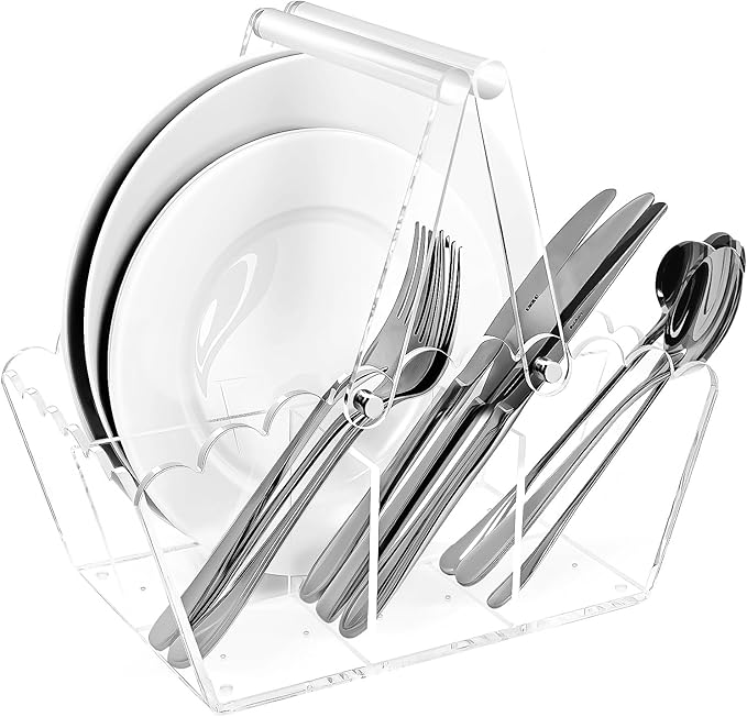Scalloped Silverware Organizer. Acrylic Utensil Caddy.Heavy-Duty Countertop Cutlery Holder for Spoons,Forks,Knives, Napkins,Plates Space-Saving Countertop Cutlery Caddy - Picnic Party Essential by Unknown
