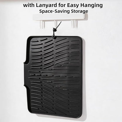 Silicone Dish Drying Mat for Kitchen Counter Sink,16"x13" Black Rubber Dish Drying Mat with Drain Lip & Lanyard,Non-Slip dish drying Pad,silicone drying mat dish drain mat - Image 6