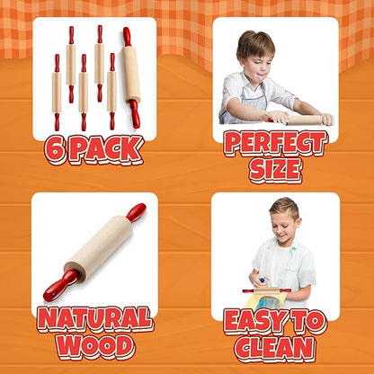 Mini Rolling Pin 7.5 Inch (6 Pack) Kids Rolling Pin Set for Play Dough Accessories Small Pin for Dough - Wooden Rolling Pins For Baking With Handles for Foods, Baking Supplies, And Playtime - Image 2