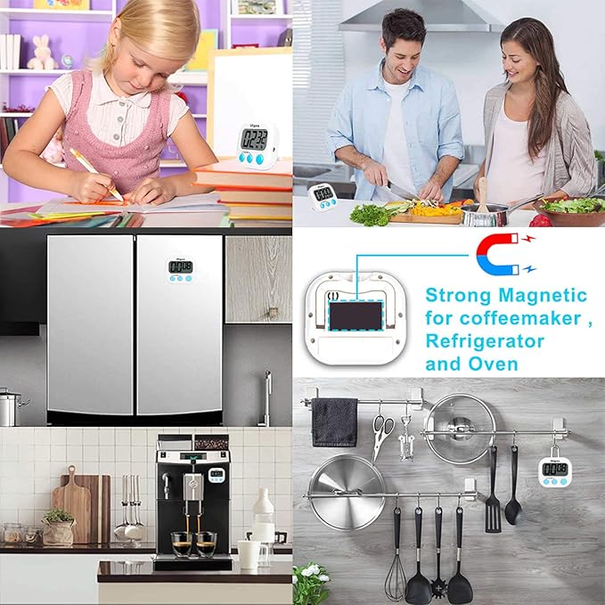 Uigos 2 Pack Digital Kitchen Timer II 2.0, Big Digits, Loud Alarm, Magnetic Backing, Stand, for Cooking Baking Sports Games Office (White) (2 Pack) - Image 5