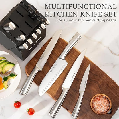 Astercook Knife Set, Kitchen Knives Set with Block and Sharpener Full Tang 15 Pcs Premium Stainless Steel Knives, Dishwasher Safe Knife Set with Anti-slip Ergonomic Handle, Black, Mothers Day Gifts - Image 6